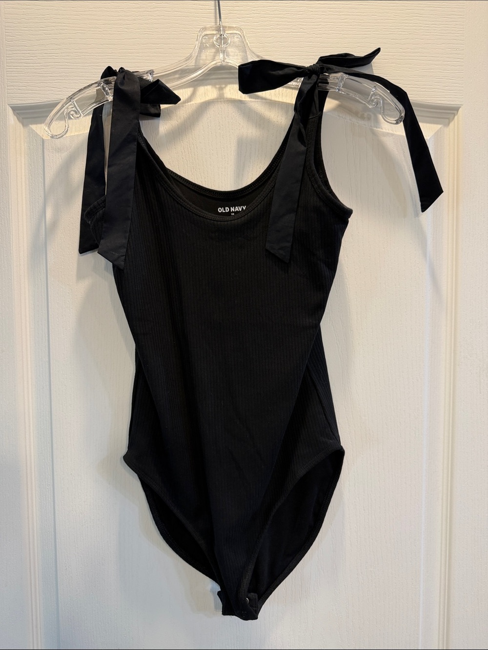 Old Navy Black Ribbed Tie-Shoulder One-Piece